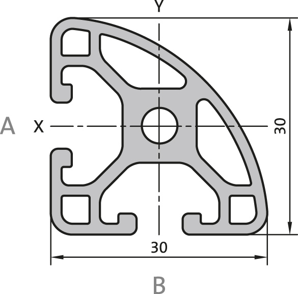 Aluminium profile 30x30 R90° L