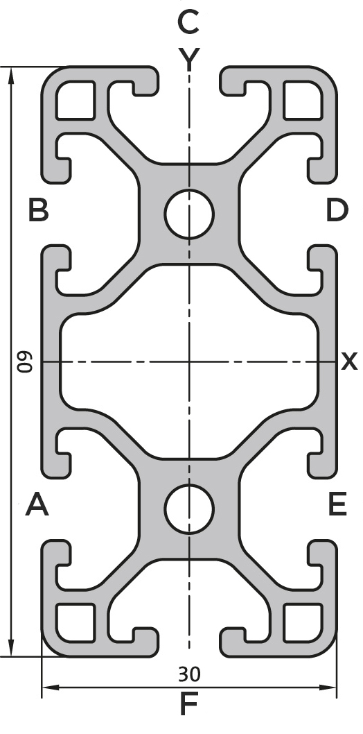 Aluminium profile 30x60 L