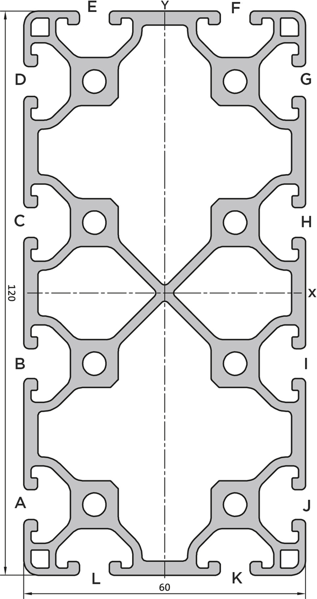 Aluminium profile 60x120 L