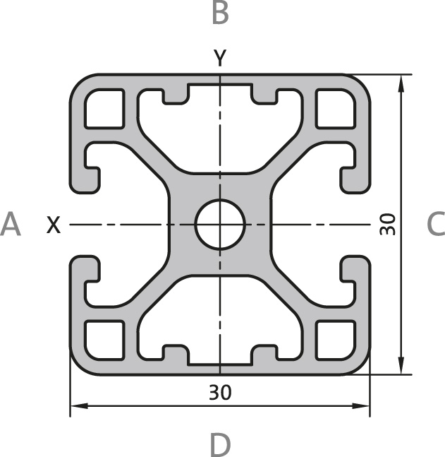 Aluminium profile 30x30 2N 180 L