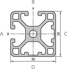 Aluminium profile 30x30 2N 90°L