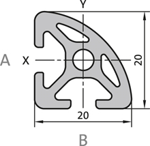 Aluminium profile 20x20 R90°