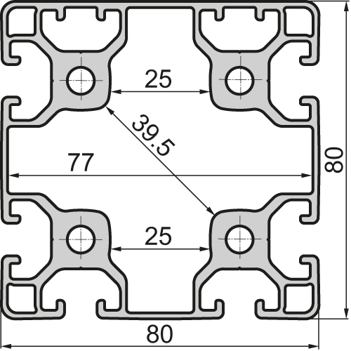 Aluminium profile Closed 80x80 6N Light