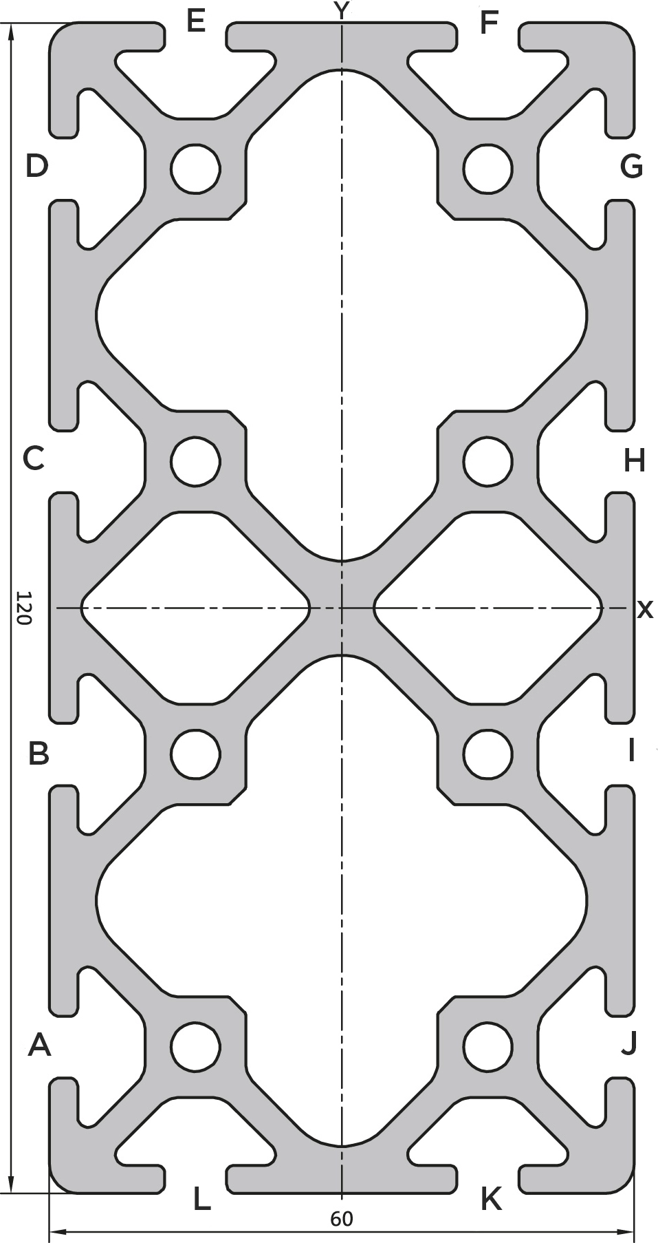 Aluminium profile 60x120