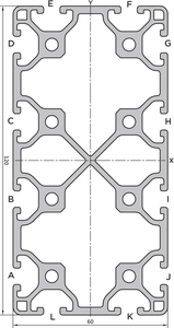 Aluminium profile 60x120 L